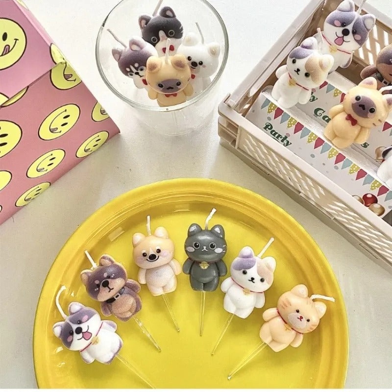 3pcs Cat Dog Birthday Candles Cake Decoration Kids Puppy Cake Toppers Pet