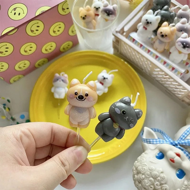 3pcs Cat Dog Birthday Candles Cake Decoration Kids Puppy Cake Toppers Pet